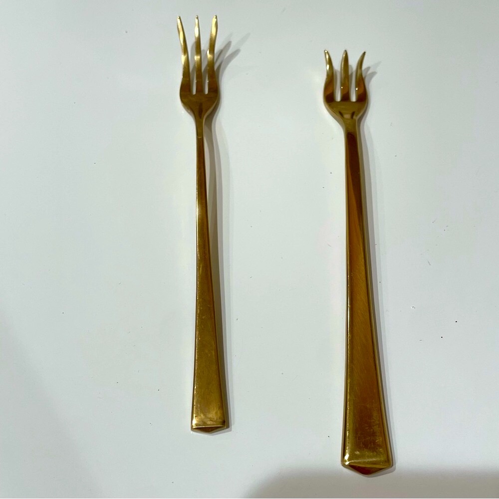 2 Dirilyte Goldware Empress Seafood Cocktail Forks MCM